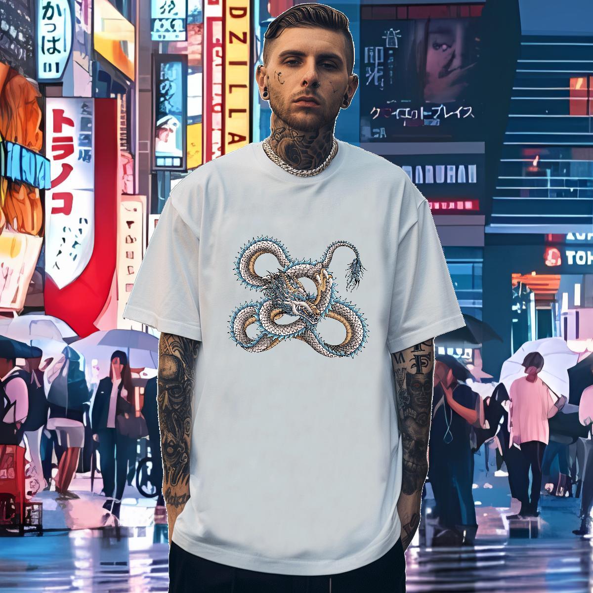T shirt 230g 100% Cotton dragon Street Casual O Neck Short Sleeves Skull Men Tshirts Fashion Designer Cool Clothings