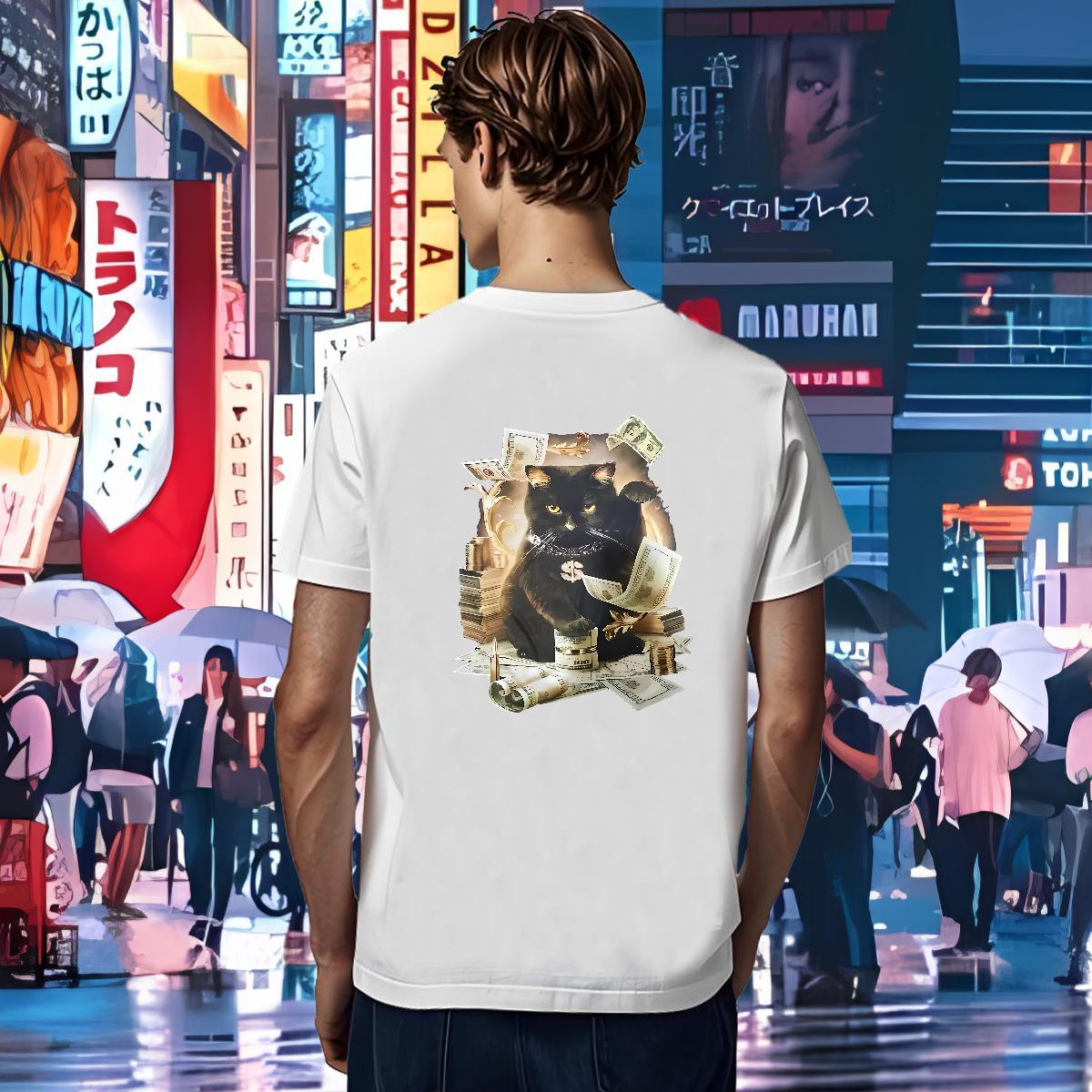 2024 Tshirt for Man Woman cat Hip Hop 230g 100% Cotton Tops Breathable Crew Neck Unisex Man T Shirts Graphic