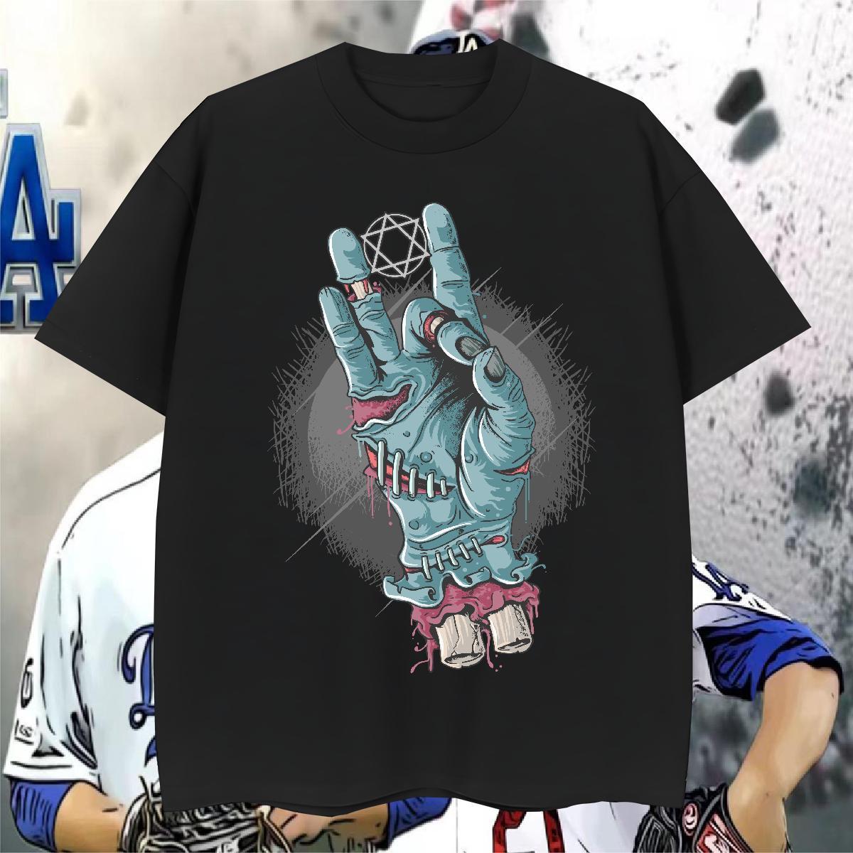 Fashion Design Men Tees hand Sport 230g Cotton Clothes Breathable Free Shipping T Shirt For Man Cartoon Printing L-4XL