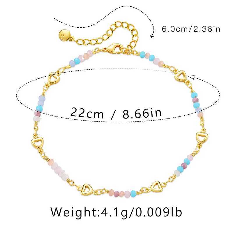 Handmade Adjustable Size Heart Chain Colored Crystal Beads Womens Anklet 18k Gold Plated Retained Fashion Jewelry Accessories W240815