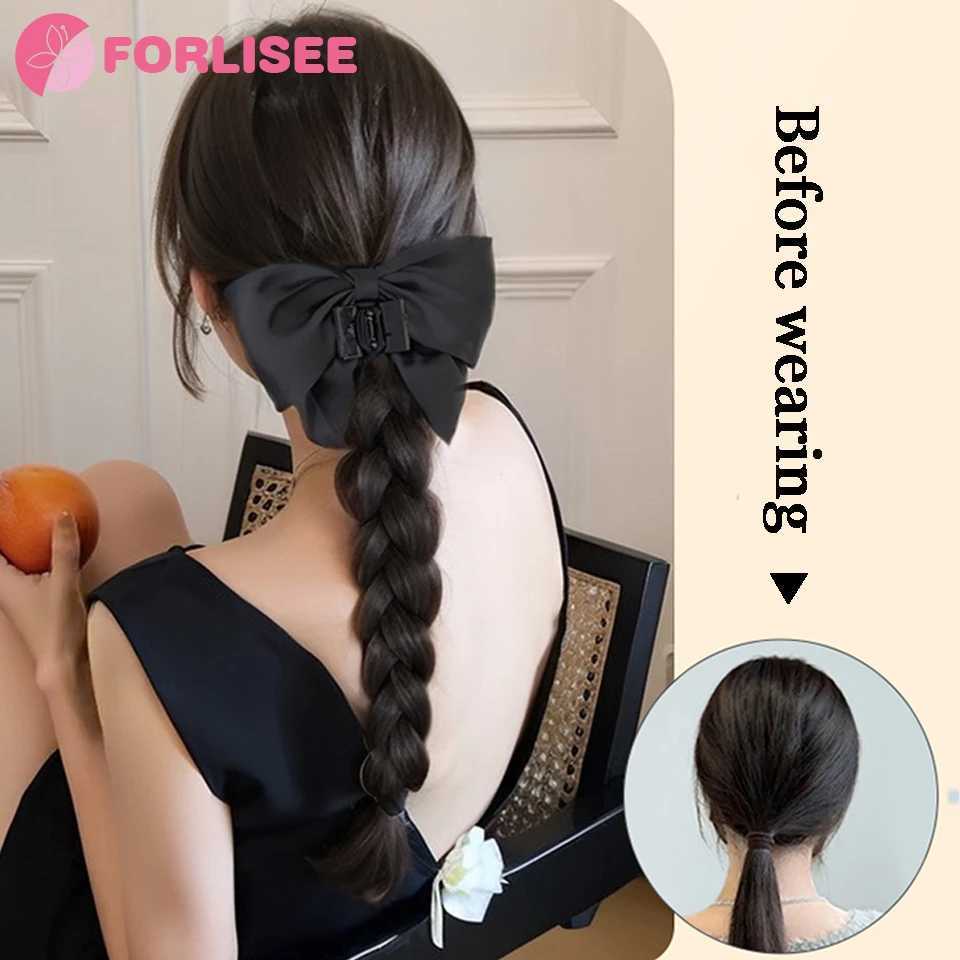 FORLISEE synthetic bow ponytail wig womens claw clip high ponytail curly hair natural new Chinese braided ponytail W240817