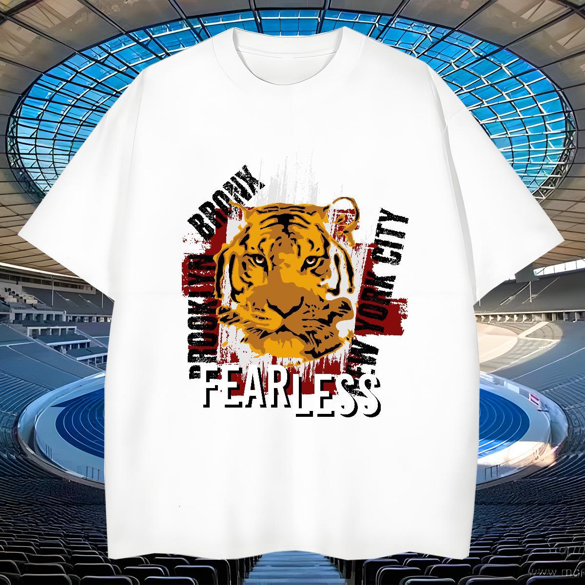 Unisex T shirt tiger Short Sleeve Soft Daily Wear DIY Printed 230g Cotton Men Tops Tees 2024 DIY Clothes
