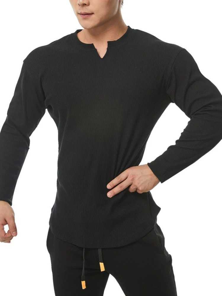 2024 Sports Long sleeved T-shirt Mens V-neck Tight Moisture wicking High Elastic Ironing Training Running and Fitness BottomXJ240819