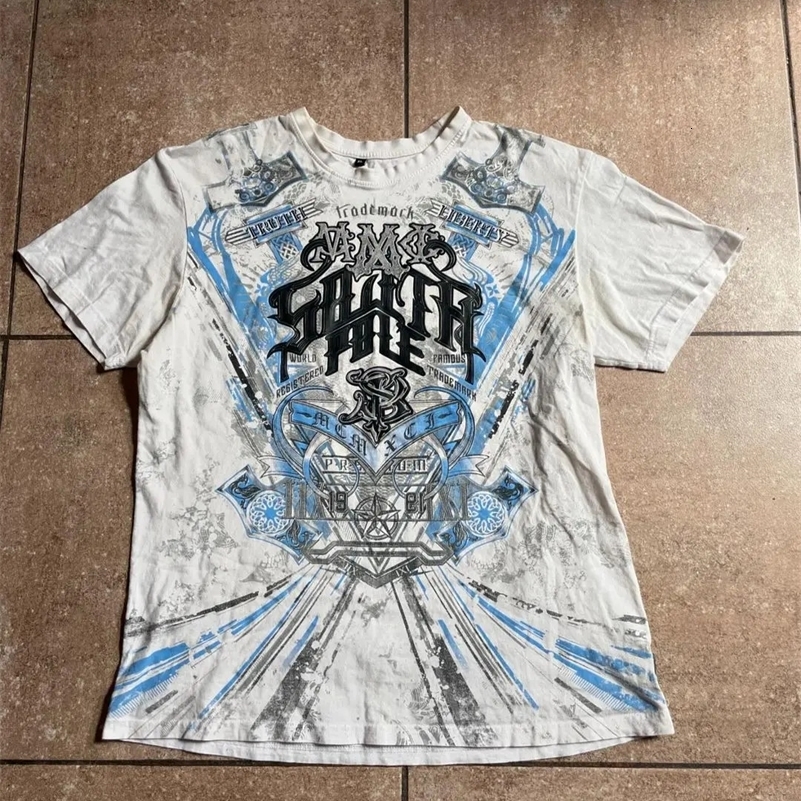 Harajuku Y2K American Gothic Skull Wings Printed T shirt Men Summer Cotton Sweatshirt Hip-hop Rap Women Tops Oversized t shirt 240819