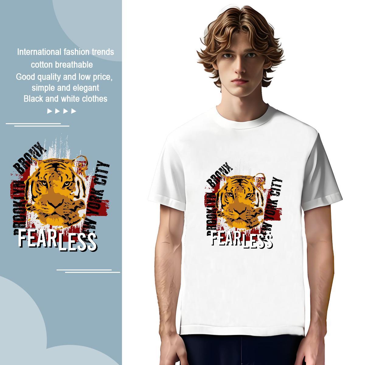 Classic T shirt tiger O Neck Short Sleeves Anime Printing Street Oversized 100% Cotton 230g Men Tshirts 2024 New Tees