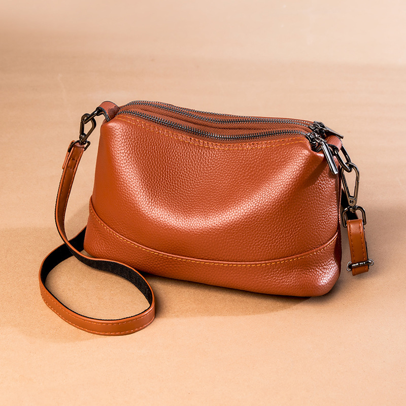Head layer cowhide soft multi-layer zippered women's light luxury, simple single shoulder crossbody bag, genuine leather, large capacity pillow