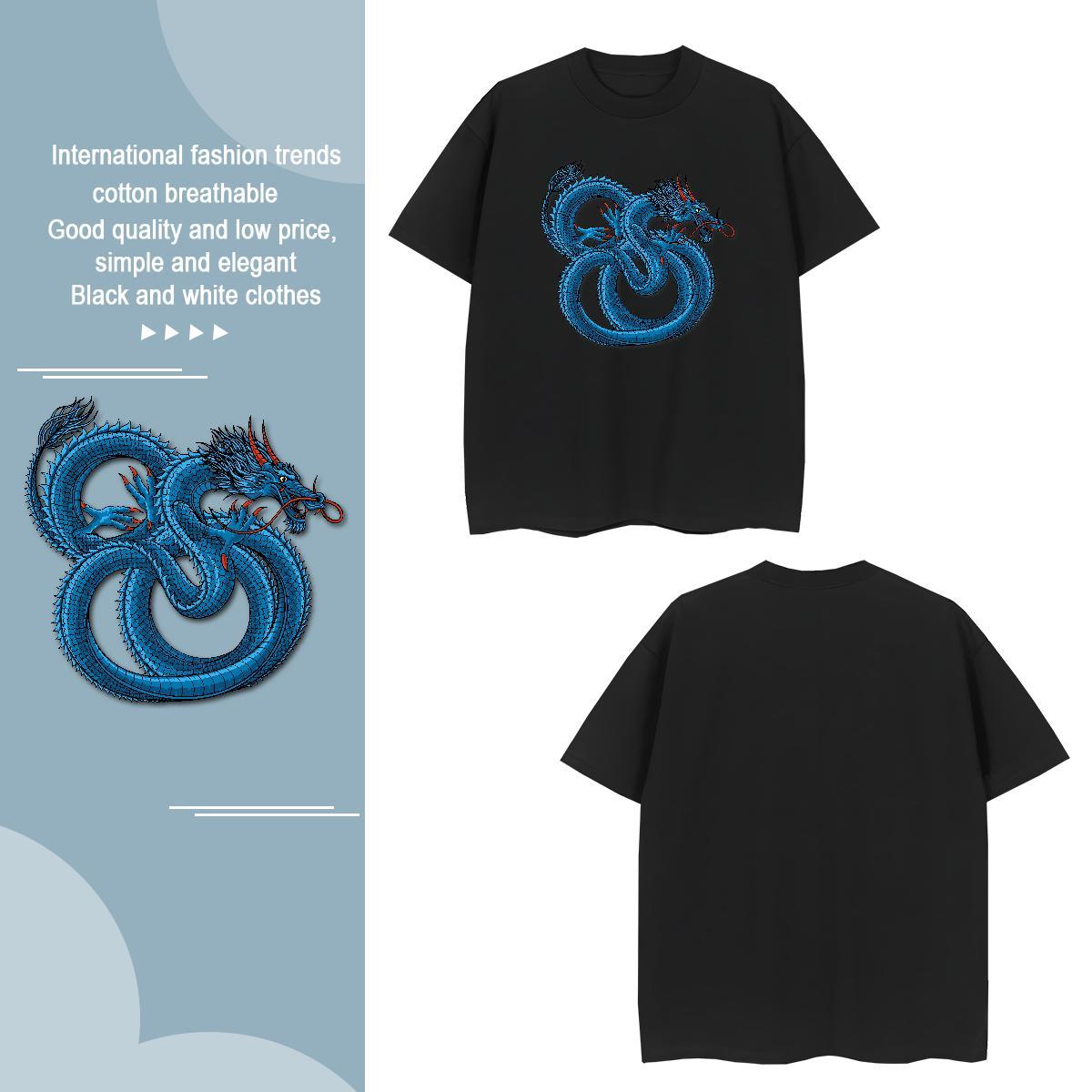 Loose dragon T Shirt For Man Casual Men Tshirts 100% Cotton 230g Fashion Casual Crew Neck Cartoon Print Clothes