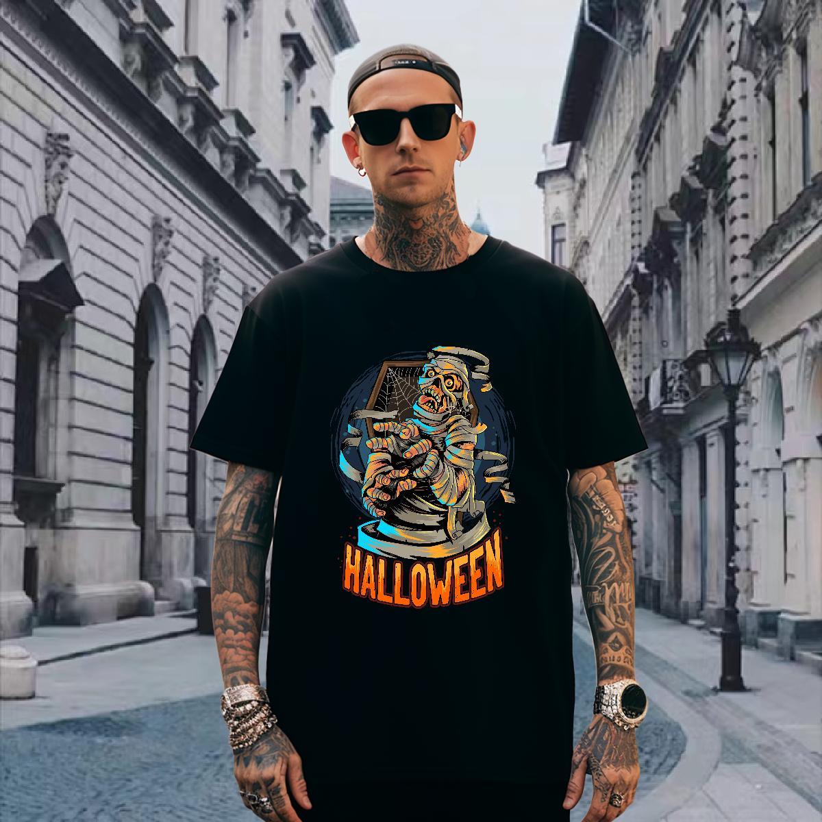 Loose Man T Shirts halloween Crew Neck Sports Casual Black White 230g Pure Cotton Men Tops Tees Wholesale Tshirts