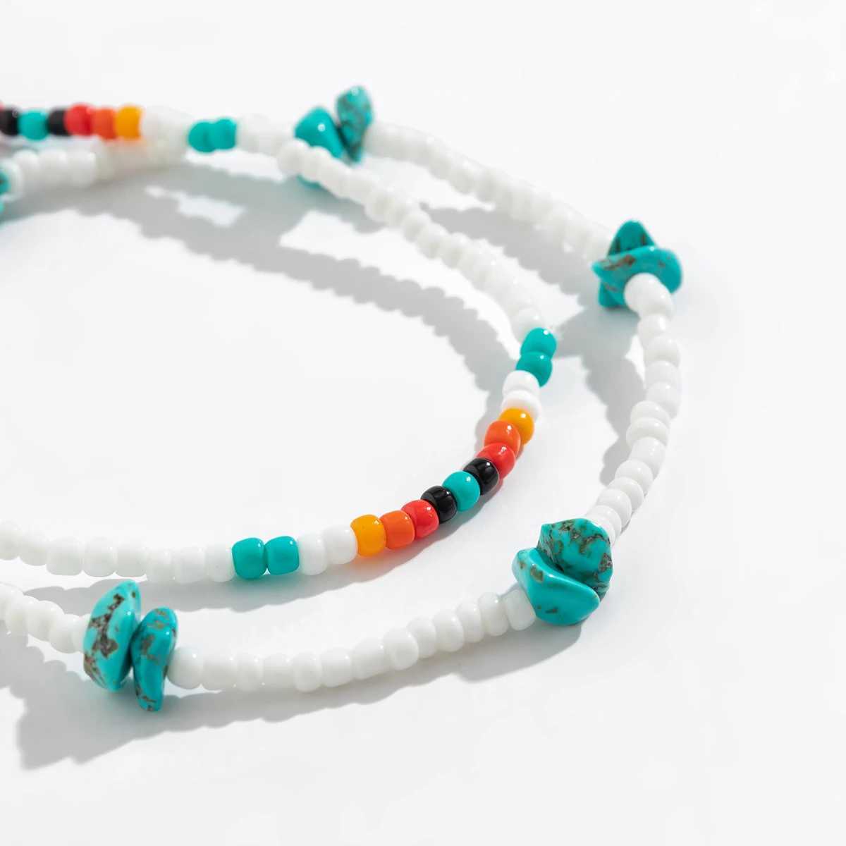Salicon Bohemian mixed color rice bead anklet chain fashionable geometric natural stone anklet summer beach jewelry W240815