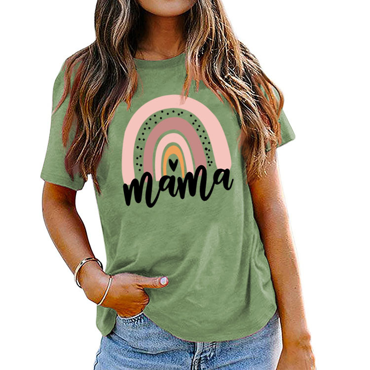 Fashion Printed Women's T Shirt Mama Rainbow Love Letter Crew Neck Loose Print Pattern Short Sleeve T-Shirt Girl Tops Tees XXXL