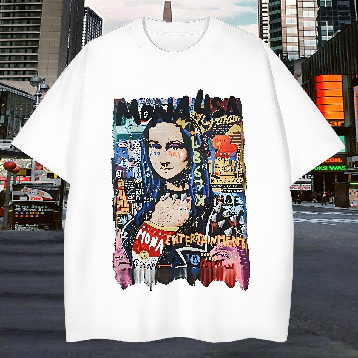 Men T Shirts 230g Cotton Mona Lisa Sport Breathable Short Sleeve Anime Men Tops Tees 2024 Comfortable Clothes