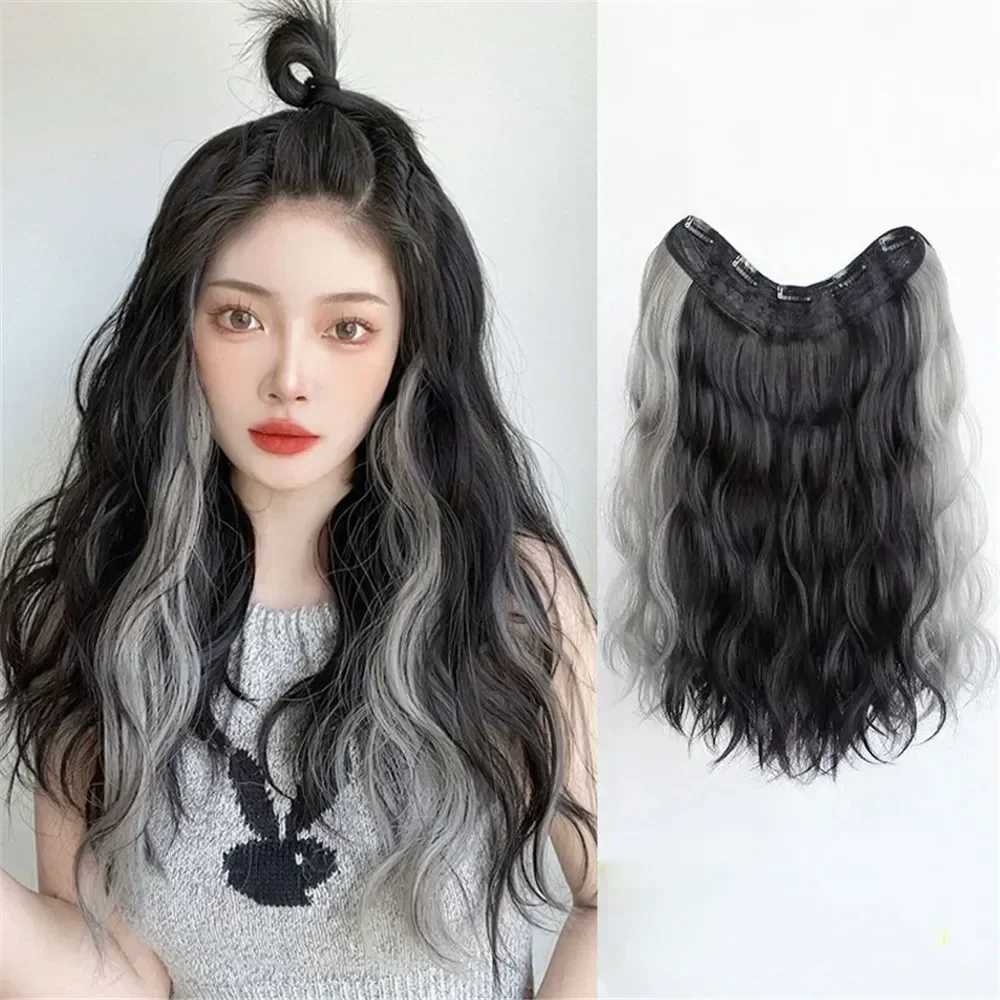 45/60cm invisible seamless U-shaped pendant ear extension wig ponytail long wavy hair extension piece W240817