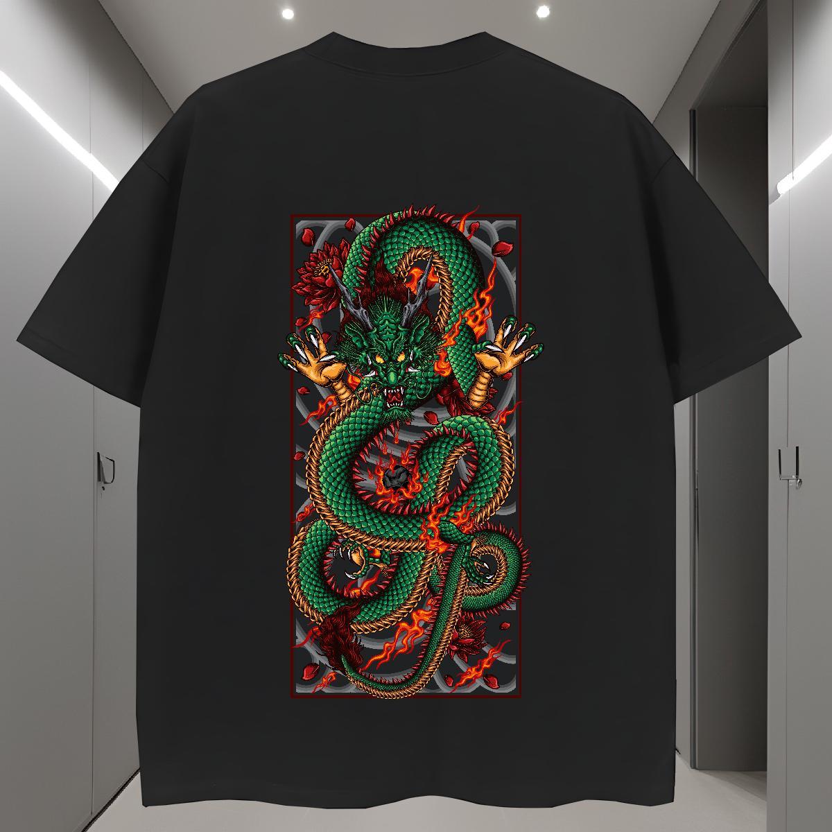 Man T Shirts 230g Pure Cotton dragon Hip Hop Crew Neck Plus Size Cartoon Couples T Shirts Stylist Loose Fit Wear