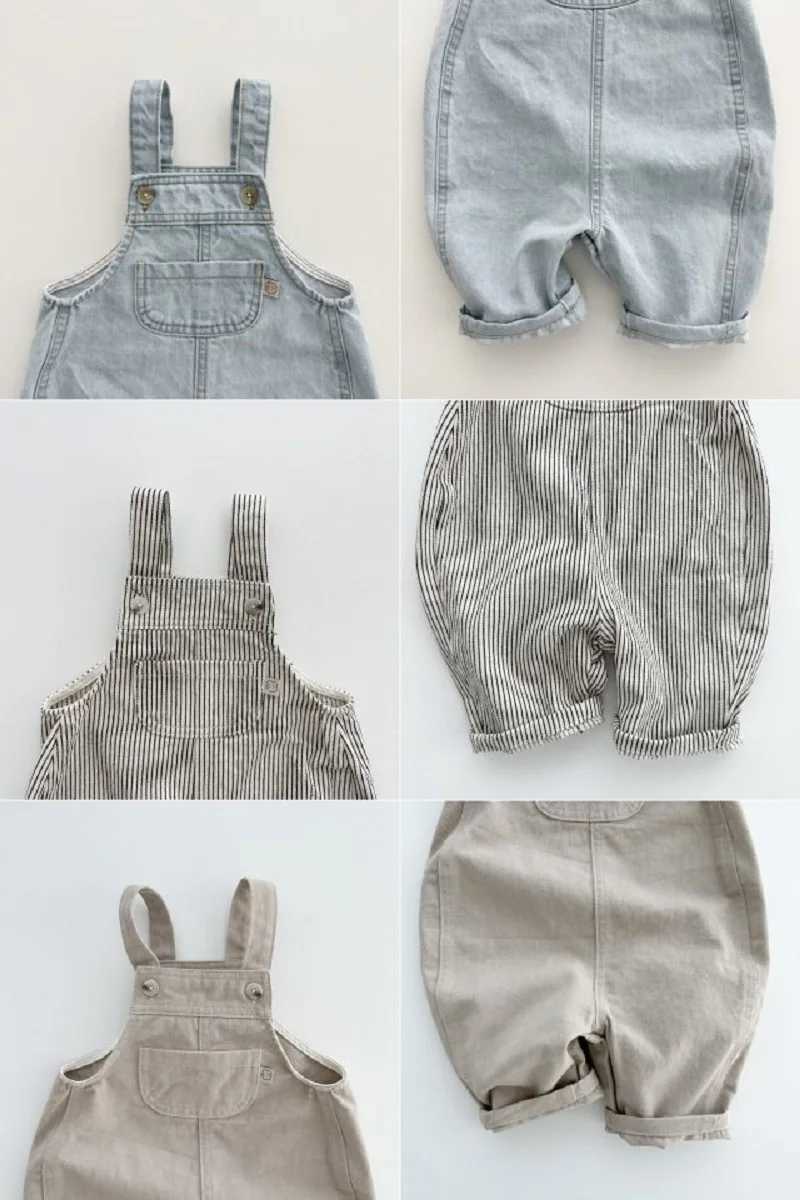Childrens pants 0-6 years old ultra-thin mens suspension pants casual solid color breathable denim suspension girls jumpsuit W240806