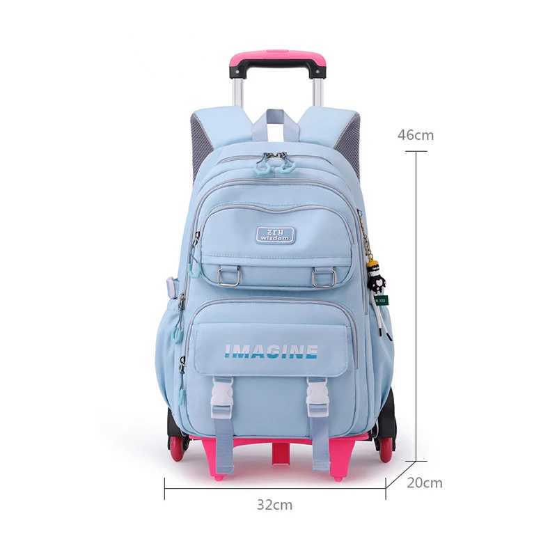 Children School bag with Wheels Students Backpack For Girls Trolley Bag Cute Schoolbag Rolling Wheeled Backpack Book Bag Y240820
