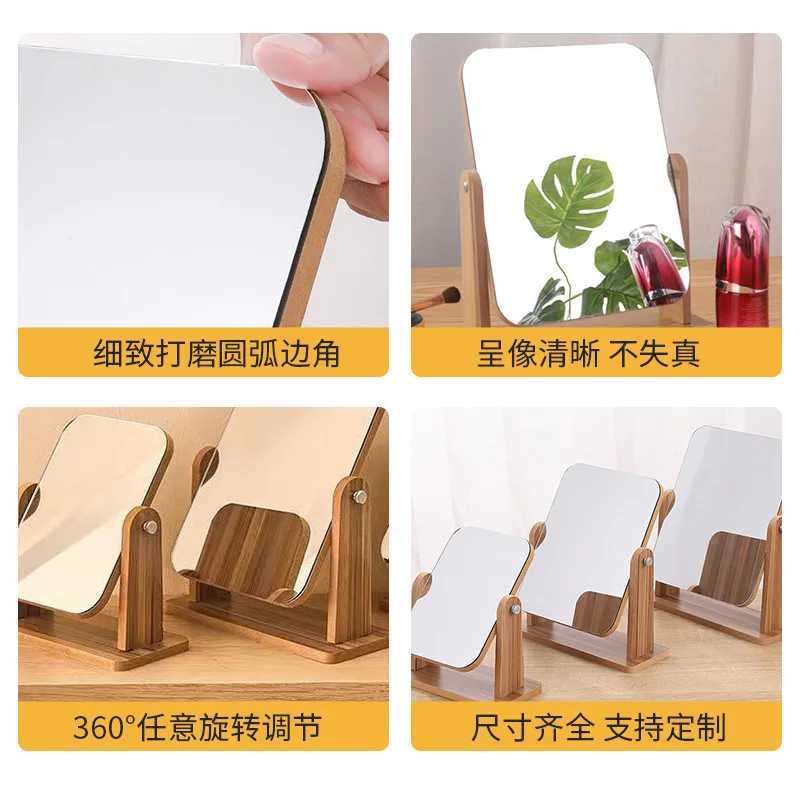 360 Degree Rotating Makeup Mirror Dresser Vanity Mirror With Natural Wood Stand Table Countertop Mirror Bathroom Bedroom Mirror Y240819