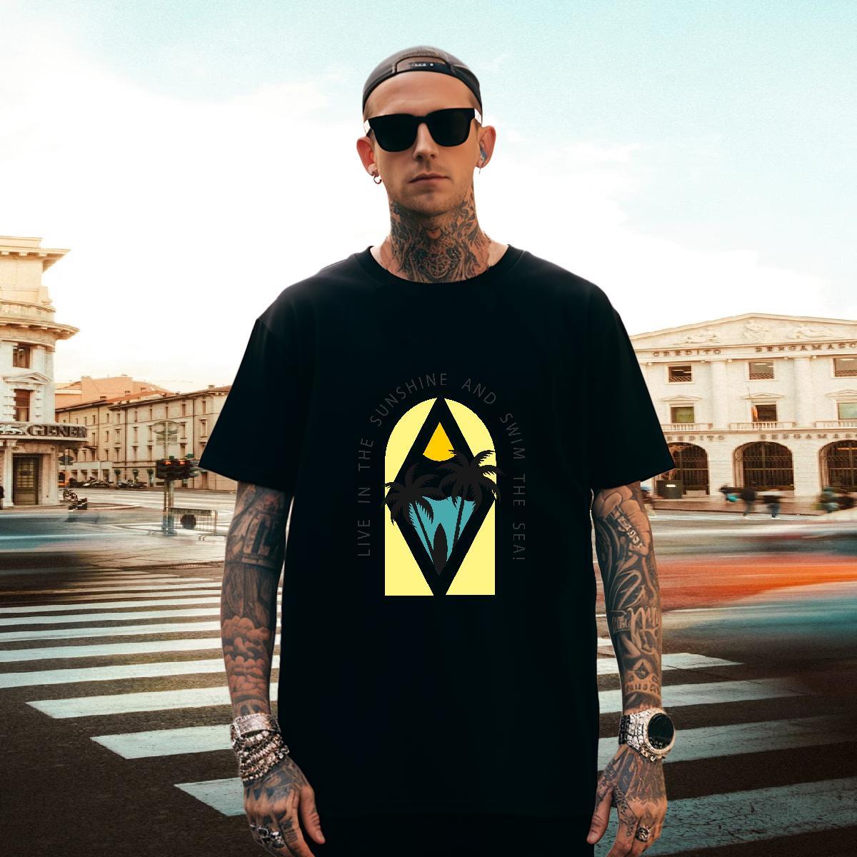 Wholesale Tshirt for Man Woman Street Wear 100% Cotton 230g Oversized 3XL 4XL Breathable Short Sleeve wave T Shirt For Man New Designer Clothings