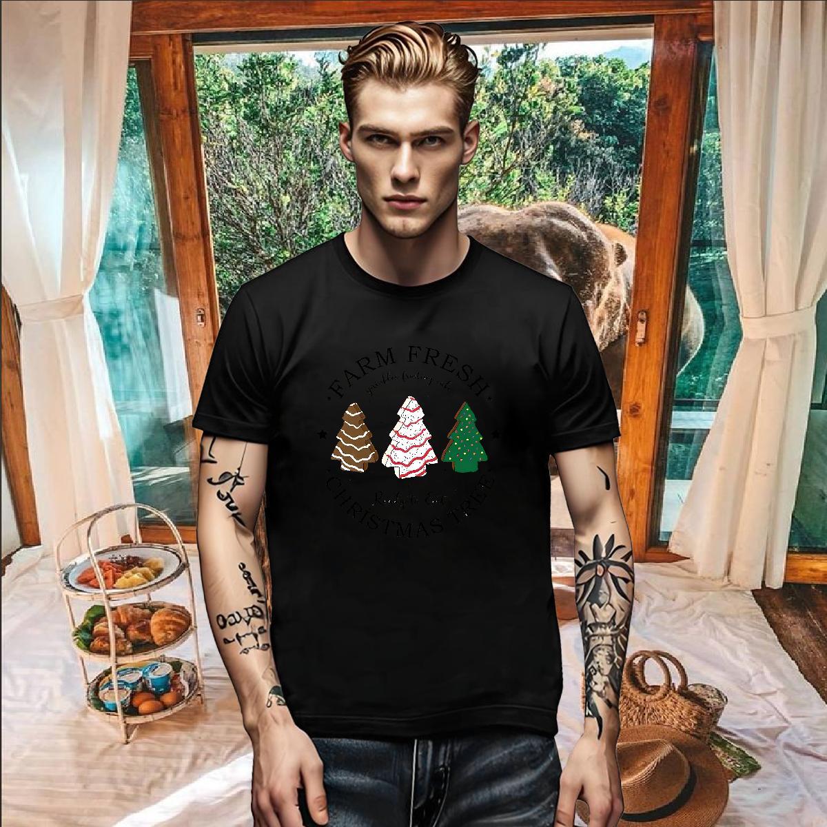 Designer christmas trees Men Tees 100% Cotton 230g T-Shirts for Men Custom Cartoon Casual Beach Round Neck Short Sleeve Loose Fit Clothings