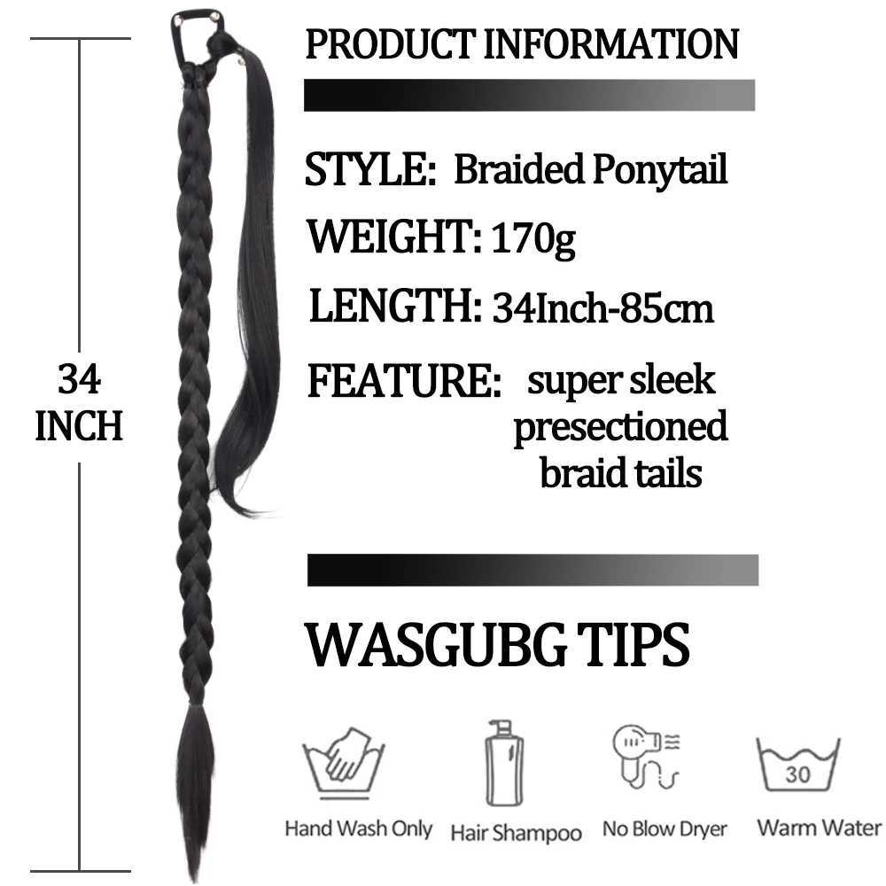 MISSQUEEN long straight braided ponytail synthetic ponytail hair extension black brown brain ponytail suitable for women W240817