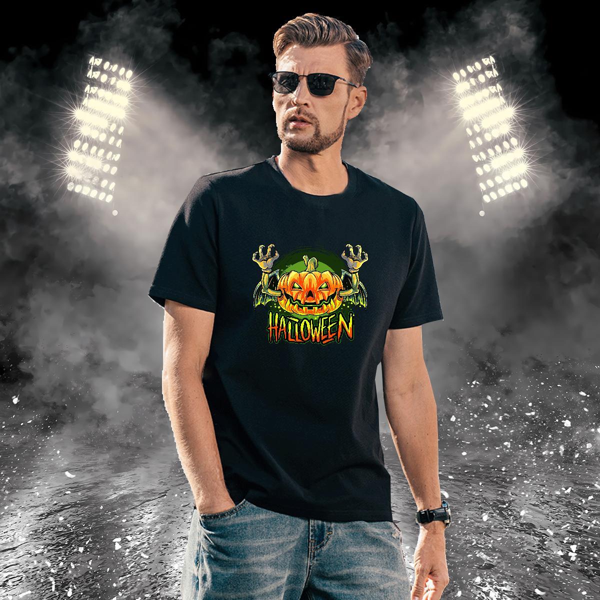 Loose Fit T Shirt For Man pumpkin Breathable Crew Neck Casual Beach Oversized 3XL 4XL 230g 100% Cotton Men Clothes T-Shirt 2024 DIY Tops