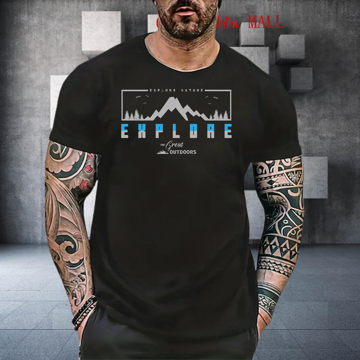 Popular Men Tops Tees Sports Casual 230g Cotton Oversized Crew Neck mountains T-Shirts for Men New Clothes