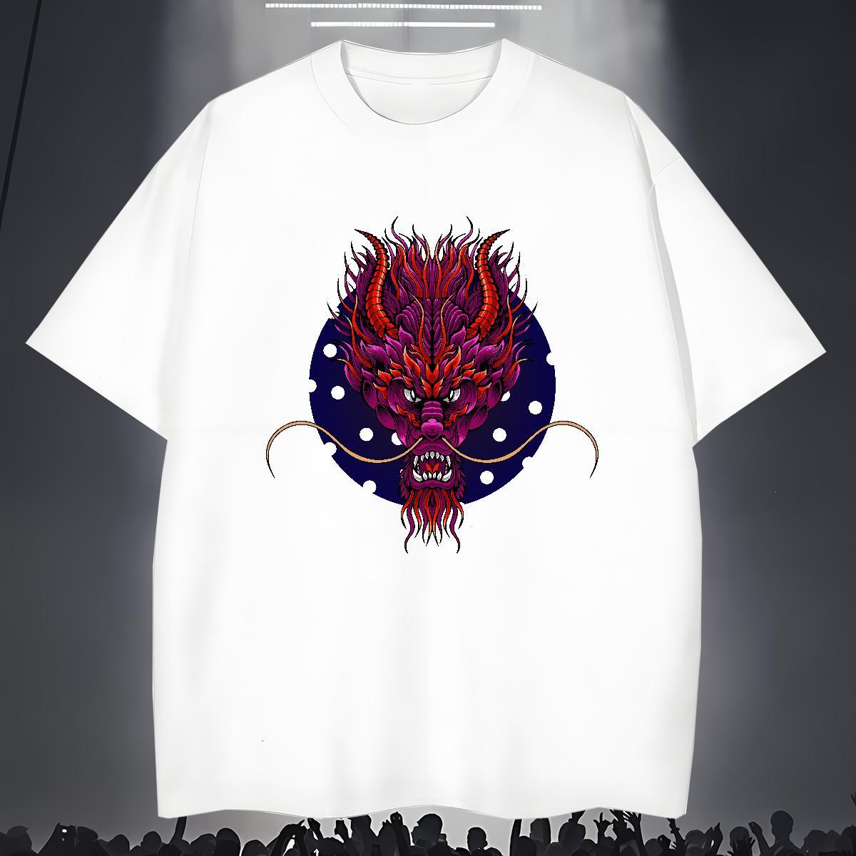 T Shirt For Man 230g Cotton dragon Sport Breathable Soft Plus Size Cartoon Men Clothes T-Shirt 2024 New Loose Fit Wear
