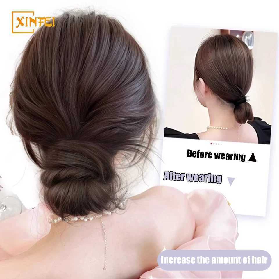 Synthetic wig hair tie womens hair new style self curling Chignon low tie ponytail fluffy high gloss hairstyle W240817