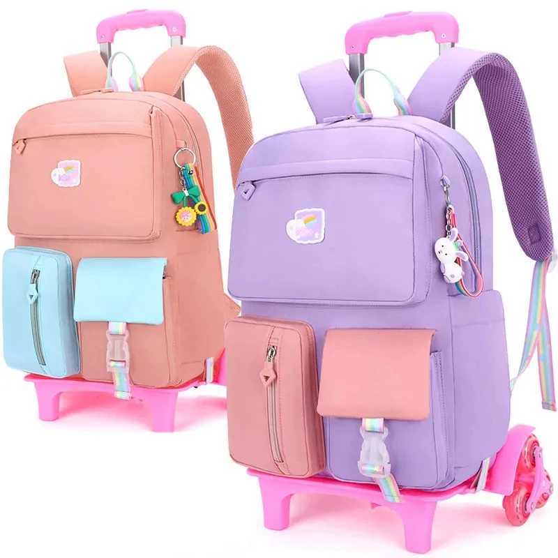 Ziranyu School Trolley Bags Rolling Backpack for Girls School Wheeled Bags Wheels Rolling Luggage Backpack bag Waterproof Girls Y240820