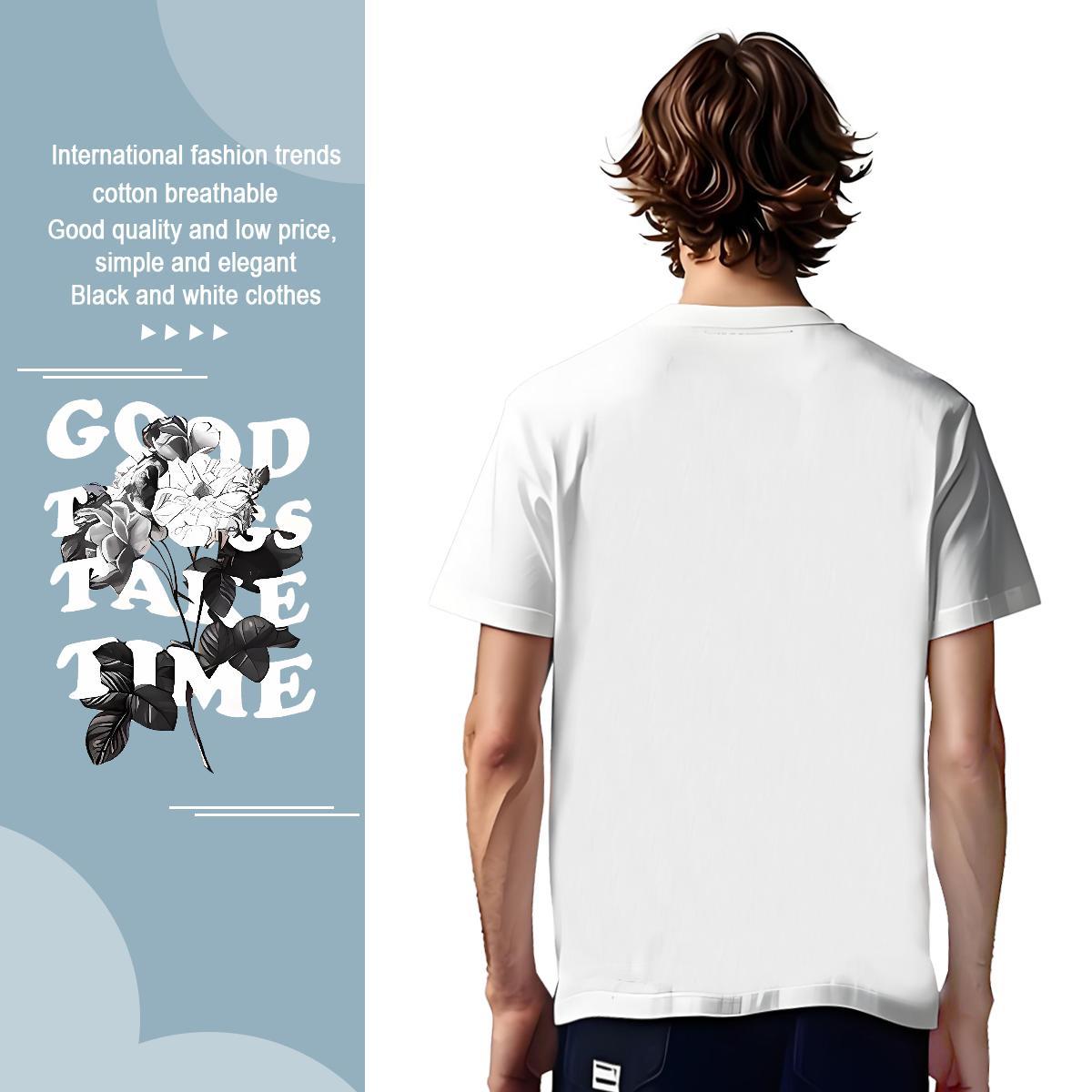 T-Shirts 230g Cotton flower Anime Printing Street Short Sleeve Soft Asian Size Tshirts Custom Loose Fit Tops Tees
