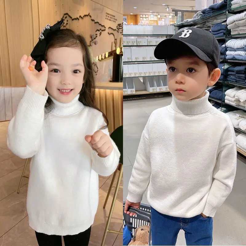 Childrens apron sweater for autumn and winter new knitted childrens apron for warmth knitted floral casual turtle neck boys and girls bottom shirt jum
