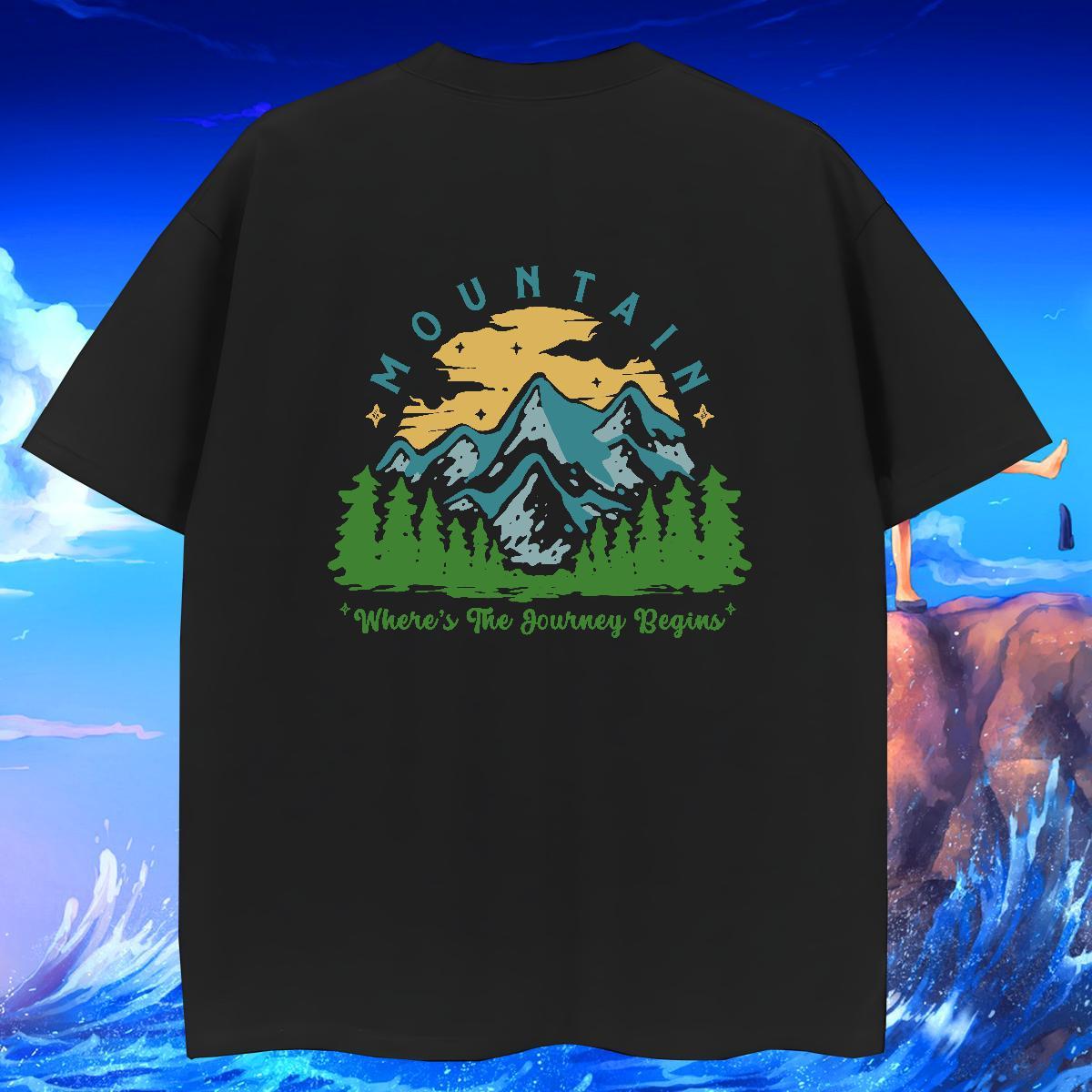 Soft Men Tees Beach 100% Cotton 230g DIY Crew Neck mountains T Shirts Men Wholesale Tops Shirt