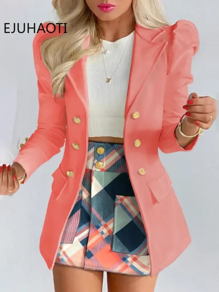Womens Summer Long Sleeve Solid Color Jacket with Mini Skirt Two-piece Suit Tailleur Femme Blazer and Dress Sets 240820