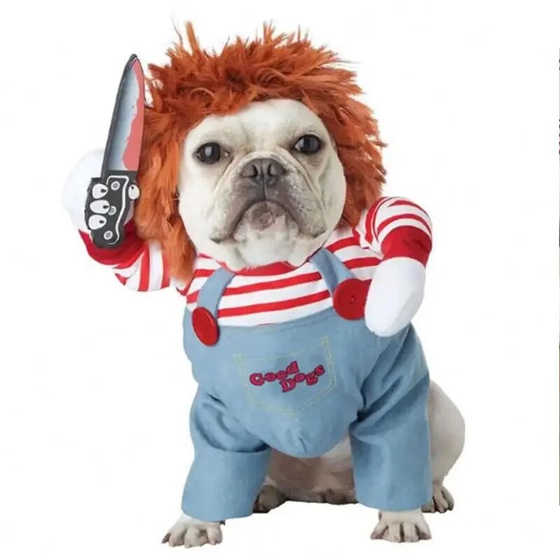 Transformation Halloween Outfit for Dogs Funny Bloody Doll with Knife Theme