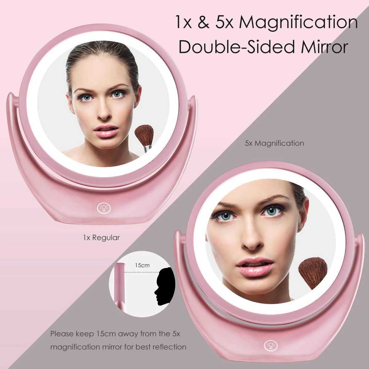 Lighted Makeup Mirror Rechargeable Double Sided Magnifying Mirror 1x/5x 360 Rotation Touch Screen Vanity Adjustable Cosmetic Y240819