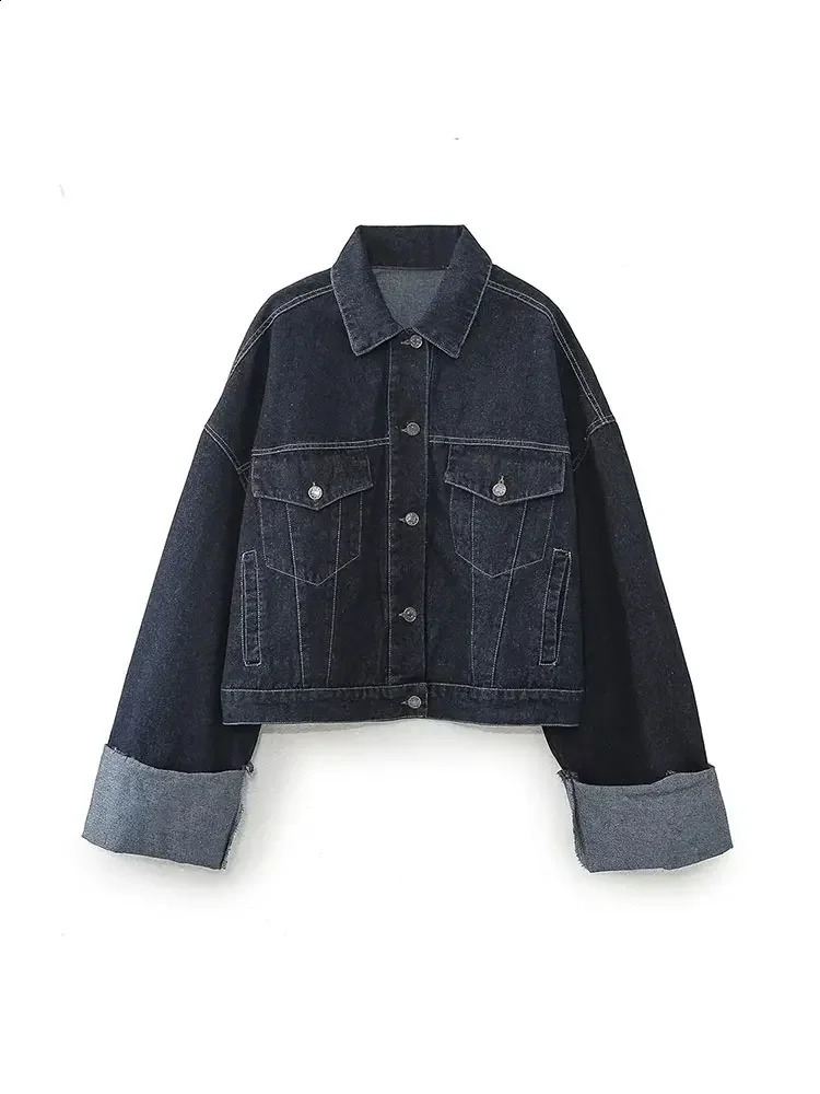 Autumn Women Fashion Loose Short Denim Jacket Draped Wide-leg Jean 2 Piece Set Suit