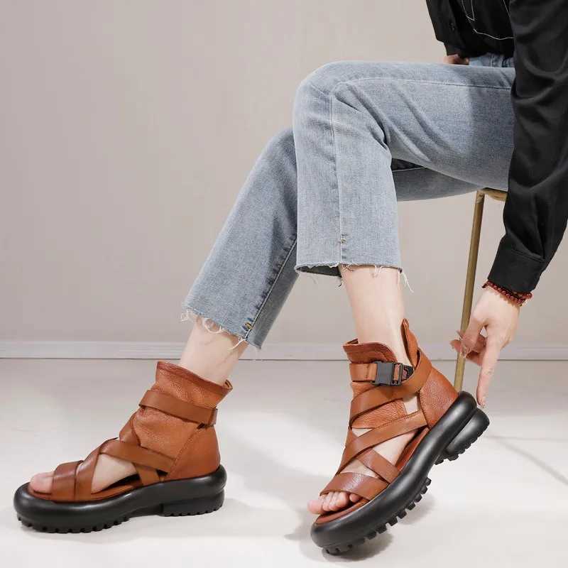Birkuir Weave High Top Women Sandals Woven Open Toe Summer Boots 2024 Luxury Hollow Out Buckle Genuine Leather Thick Heel Shoes CL240806