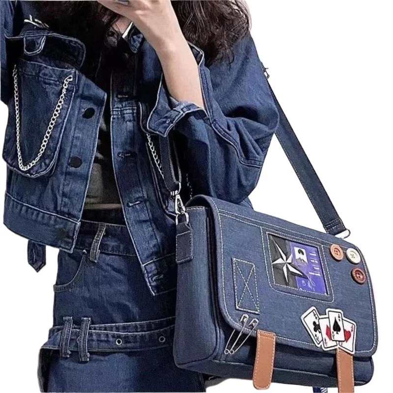 JIAERDI Japanese Denim Messenger Bag Women Harajuku Transparent Ita Bags Handbag Ladies Harajuku Blue Casual Crossbody Bags 240819