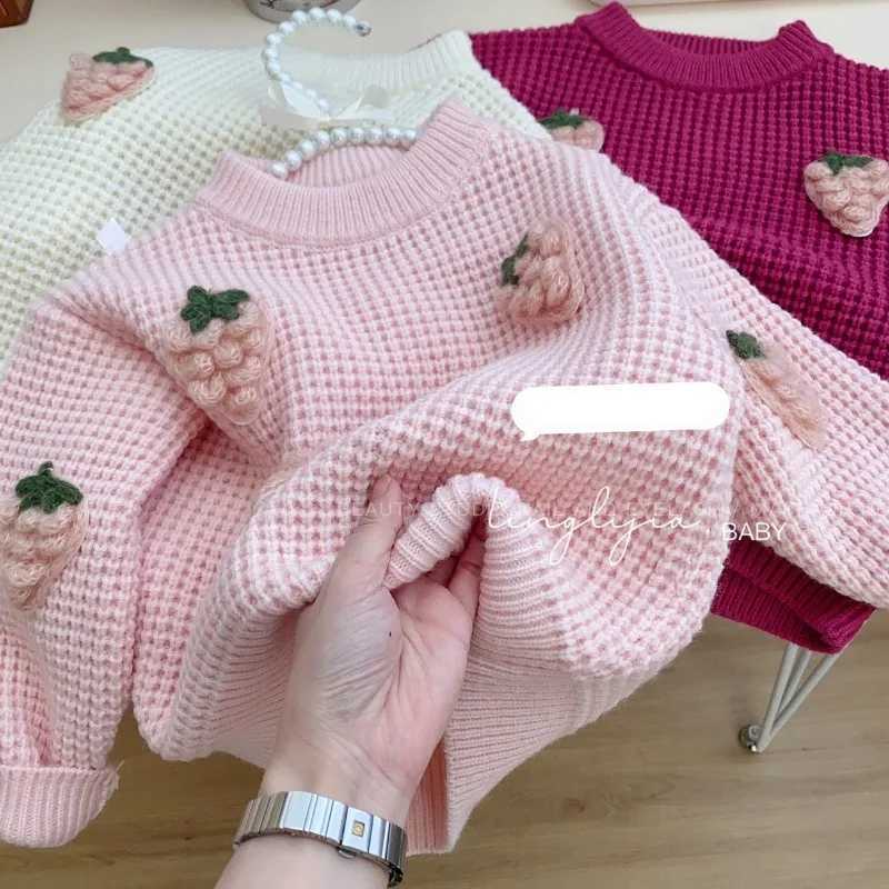 Childrens Clothing Korea 2023 Winter Round Neck Childrens Sweater Fashion Girls Knitted Cute Childrens Clothing Girls W240820