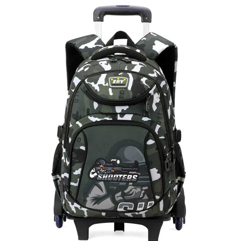Camouflage 2 Wheels Chidren Backpack Fashion Waterproof Travel School Bags Trolley Case Thick Mesh Shoulder Strap Kids Handbag Y240820