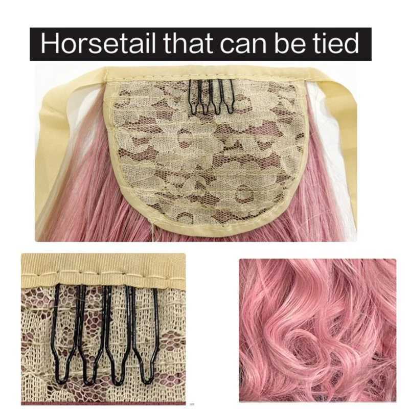 Newly synthesized lace ponytail hair extension fake tail natural hair clip pink ponytail curly organic womens wig W240817
