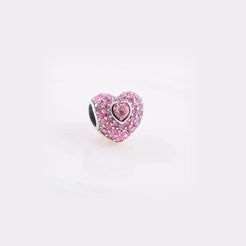 925 Sterling Silver Sparking Cubic Zirconia Red Heart Charms S925 Snake Bracelet Beads For Jewelry Making Free Shipping Wholesale