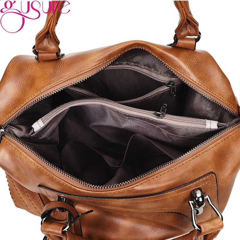 Gusure PU Leather Crossbody Bags Handbag Large Capacity Boston Bag Allmatch Female Shoulder n Tote 240819