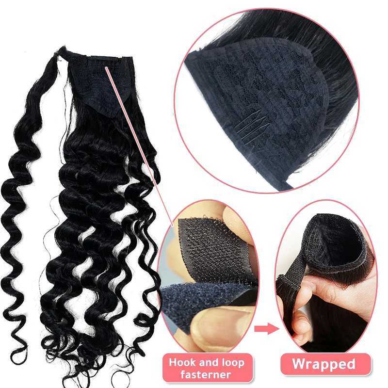 Ponytail extension brushed natural wave 24 inch female clip on human hair extension ponytail hair #2 dark brown W240817