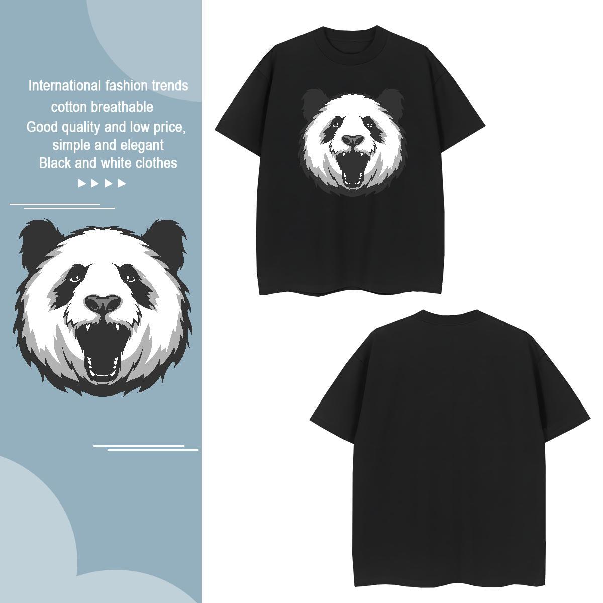 Comfortable T Shirt For Man panda Round Neck Short Sleeve Sports Casual Black White 230g Pure Cotton Men Tshirts 2024 New Tee Shirt