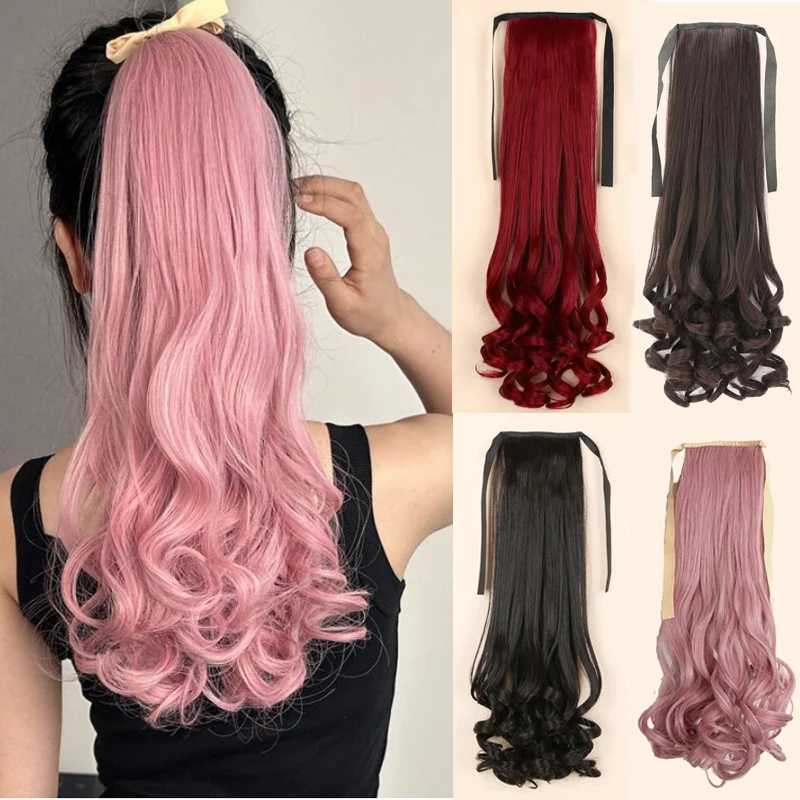 Newly synthesized lace ponytail hair extension fake tail natural hair clip pink ponytail curly organic womens wig W240817