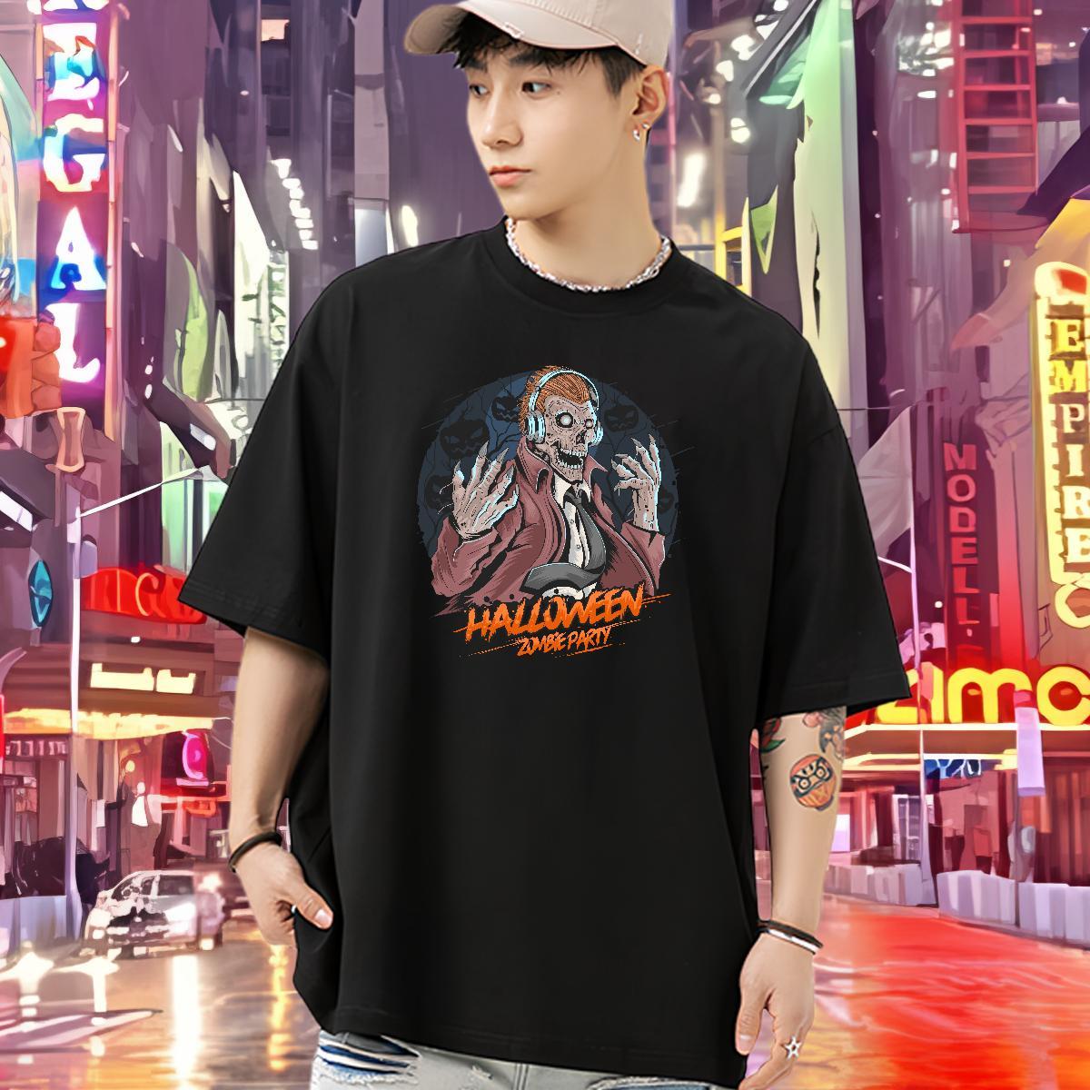 2024 DIY Mens Tshirts skull Summer Casual 230g Pure Cotton Tee Shirt Short Sleeve O-Neck Cool Design Man T Shirts Black White