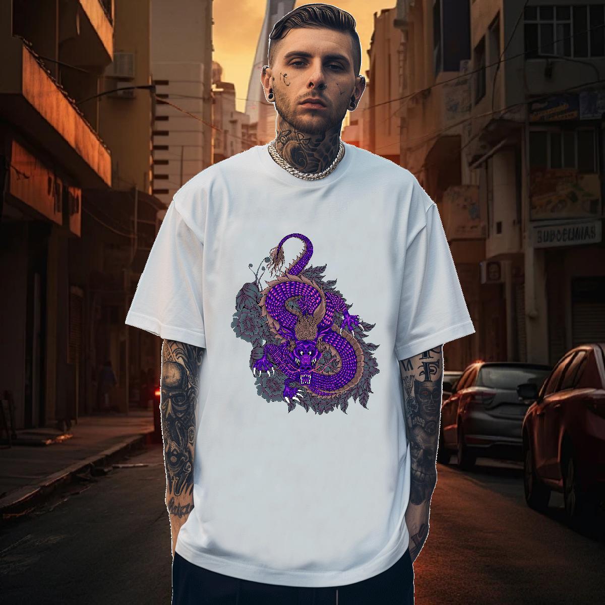T Shirts Men 100% Cotton 230g dragon High Street Hip Hop Breathable Short Sleeve Custom Printed Tshirt for Man Woman DIY Customized Soft Wear