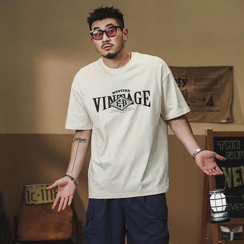 Summer Japanese Street Loose Tshirt Mens Slim Fit Elastic Fashion Edition Printed Round Neck Casual Top 240819