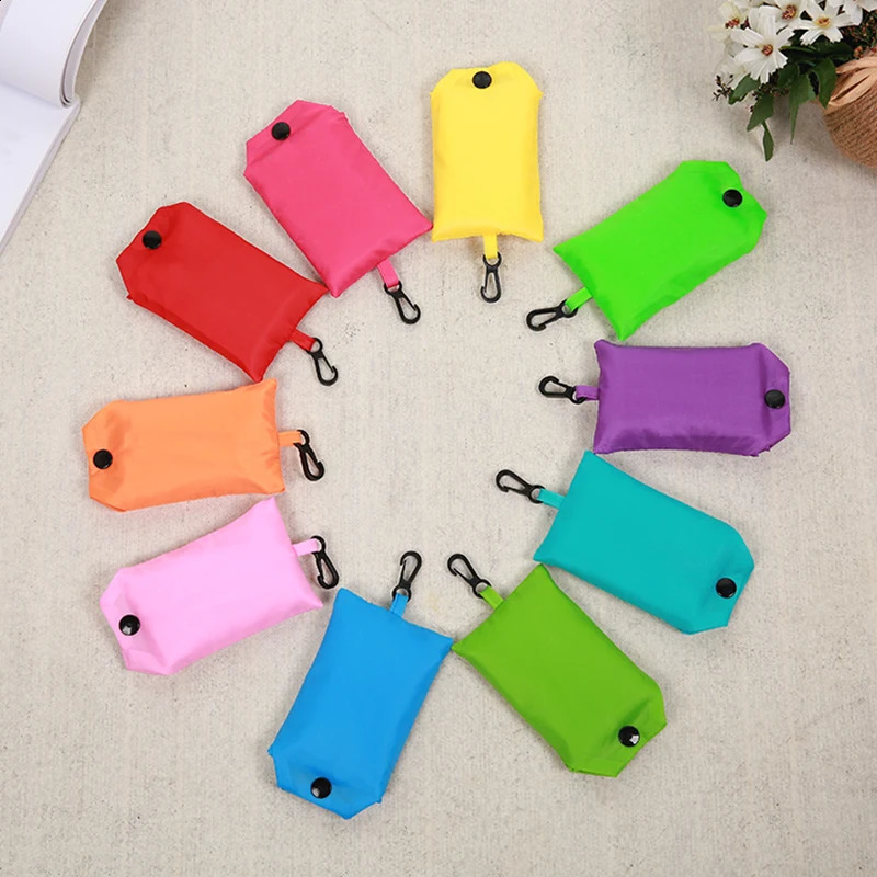 Shopping Bag Solid Color Ecofriendly Folding Reusable Portable Shoulder Handbag Polyester for Travel Grocery y240925