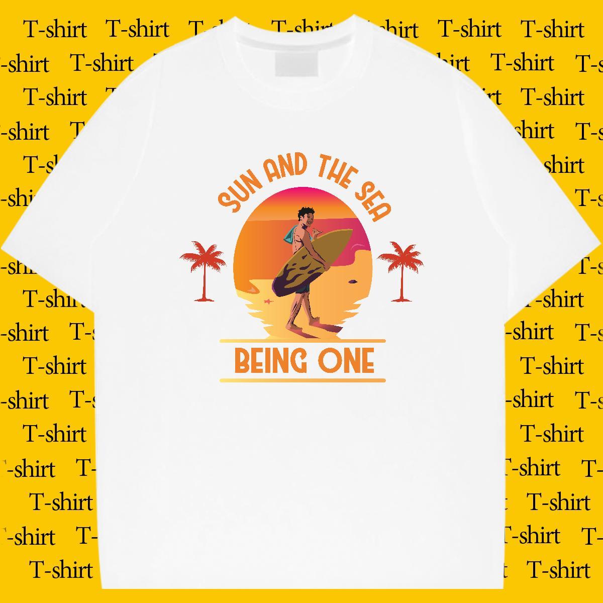 Loose sea 100% Cotton 230g Men Tees Outdoor Breathable T-Shirts for Men New Cartoon Printing L-4XL Top Tees